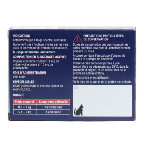 Milbémycine Oxime Praziquantel Chat et Chaton moins de 2 Kg 2 Comprimés
