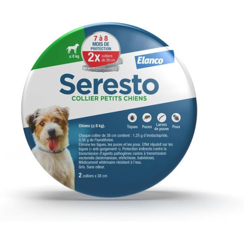 ELANCO SERESTO Collier Antiparasitaire 2 Colliers Chiens -8kg