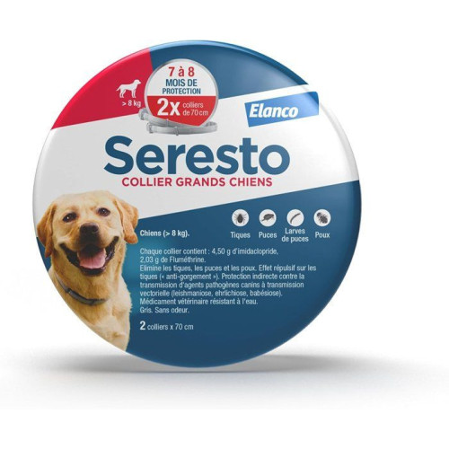 ELANCO SERESTO Collier Antiparasitaire 2 Colliers Chiens 8kg+ Puces