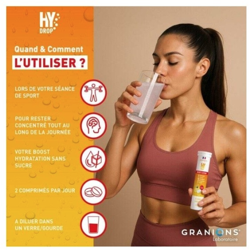 HyDrop Vitamines Minéraux Boost Caféine 20 Comprimés Effervescents Citron