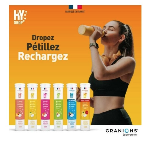 HyDrop Vitamines Minéraux Boost Caféine 20 Comprimés Effervescents Citron