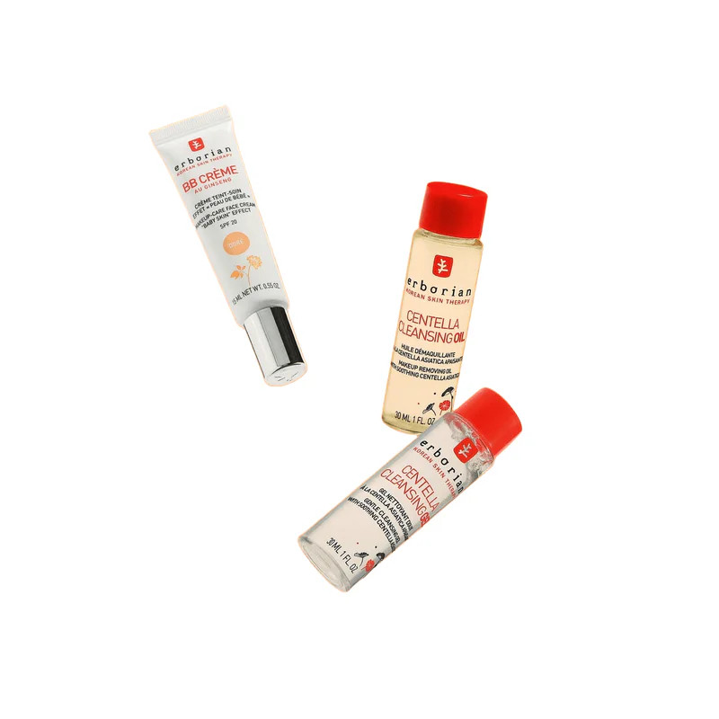 Kit Erborian 1064317 avec tube BB Crème Au Ginseng Doré teinte dorée, flacon Huile Démaquillante Cen