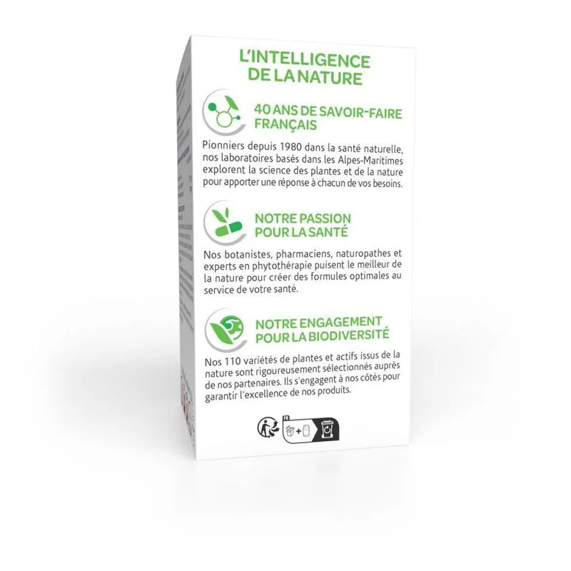 Panneau latéral détaillé de la boîte Arkopharma affichant infos nutritionnelles, 22 mg flavonoïdes, 