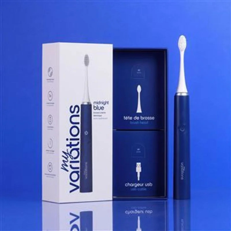 Kit brosse à dents sonique MyVariations Midnight Blue avec base de charge, câble USB, tête de rechan