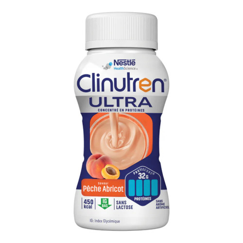 Nutriment CLINUTREN ULTRA : 450 kcal/200ml, saveur pêche-abricot