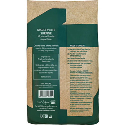Argile Verte Surfine Ciel d'Azur 300g - Purifie & Apaise Peaux Grasses