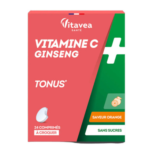 VITAVEA Vit C+Ginseng : Énergie & Vitalité - 24 Cpr Croquables