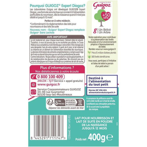 GUIGOZ DIAGOZ : Lait sans lactose, enrichi DHA pour bébé 0-12 mois