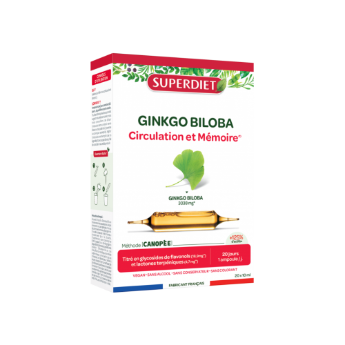 SUPER DIET Ginkgo Biloba : Boost Circulation & Mémoire - 20 Ampoules