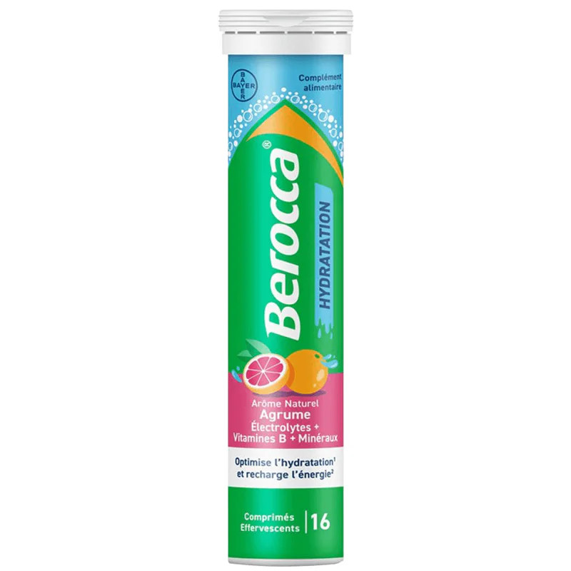 Berocca Hydratation comprimés effervescents tube Bayer, 16 comprimés agrumes avec électrolytes, vita