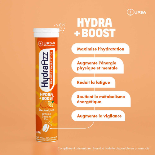UPSA HydraFizz Hydra+Boost 16 comprimés Effervescents Hydratation Optimal