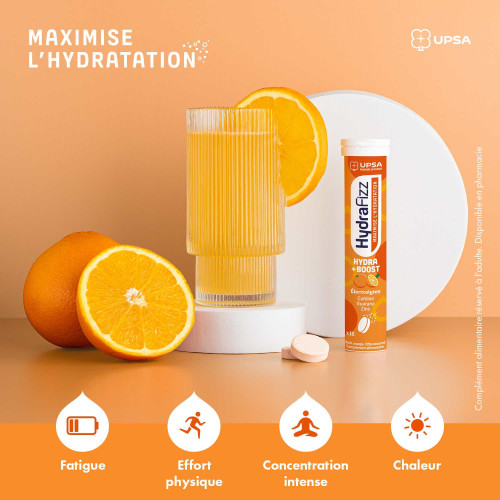 UPSA HydraFizz Hydra+Boost 16 comprimés Effervescents Hydratation Optimal