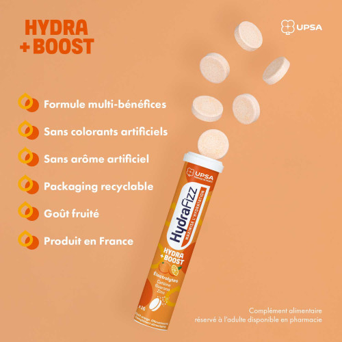 UPSA HydraFizz Hydra+Boost 16 comprimés Effervescents Hydratation Optimal