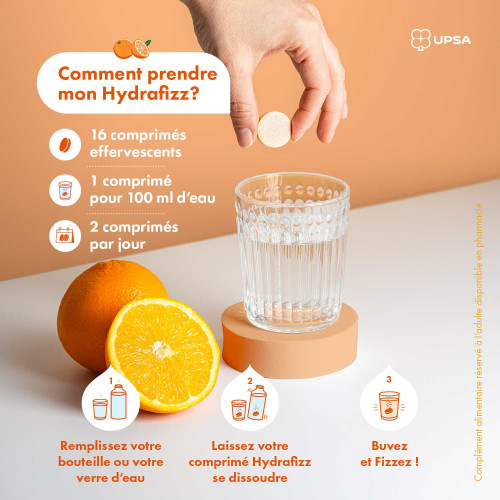 UPSA HydraFizz Hydra+Boost 16 comprimés Effervescents Hydratation Optimal