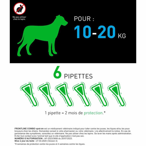 FRONTLINE COMBO Chien 10-20 Kg 6 Pipettes - Anti-Puces et Tiques
