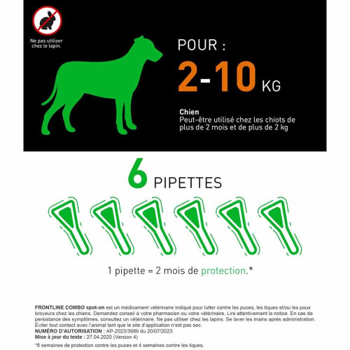 FRONTLINE Combo Chien 2-10Kg 6 Pipettes - Anti-Puces et Tiques