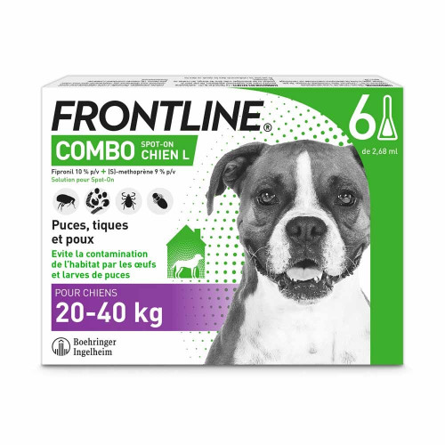 FRONTLINE COMBO Chien 20-40 Kg 6 Pipettes - Elimine Puces et Tiques