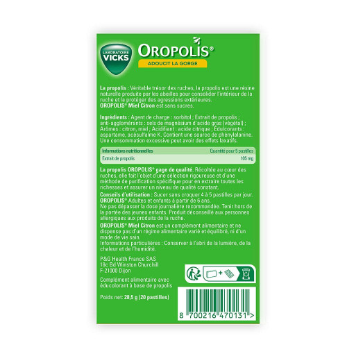 VICKS Oropolis 20 Pastilles Orange - Adoucit Gorges Sensibles