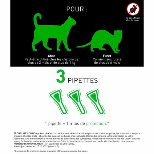 FRONTLINE Combo Chat 6 Pipettes - Elimine Puces et Tiques