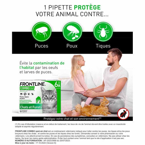 FRONTLINE Combo Chat 6 Pipettes - Elimine Puces et Tiques