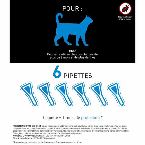 FRONTLINE Spot-On Chat 6 Pipettes - Protection puces et tiques
