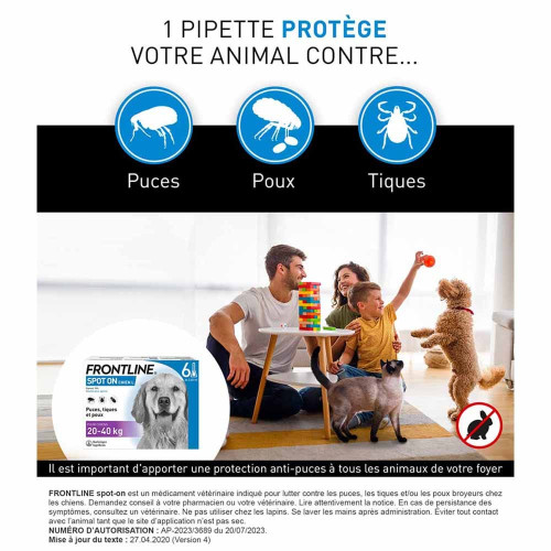 FRONTLINE Spot-On Chien 20-40Kg 4 Pipettes - Protection Puces Tiques