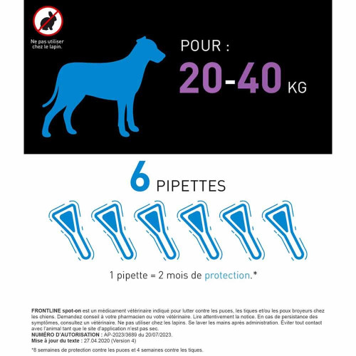 FRONTLINE Spot-On Chien 20-40Kg 4 Pipettes - Protection Puces Tiques