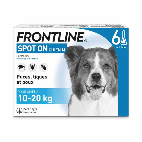 Frontline Spot-On Chien 10-20Kg 4 Pipettes - Antipuces et Tiques
