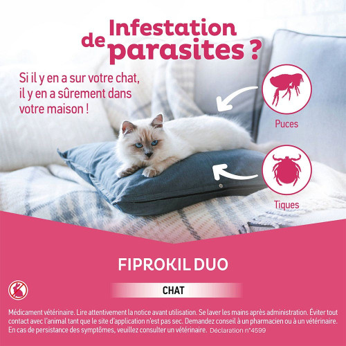 Fiprokil Duo Chat 4 Pipettes - Protection Puces et Tiques