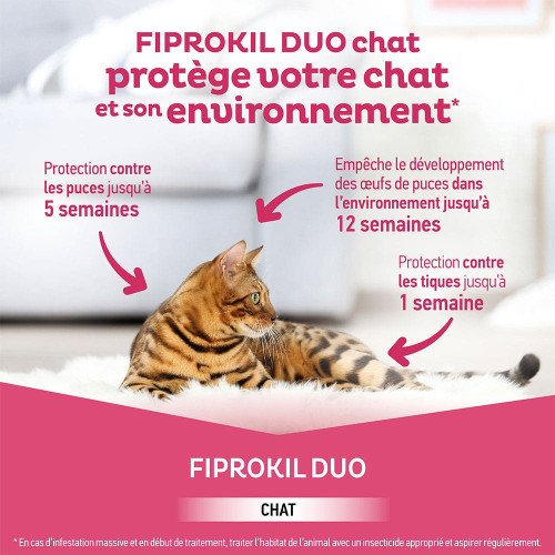 Fiprokil Duo Chat 4 Pipettes - Protection Puces et Tiques