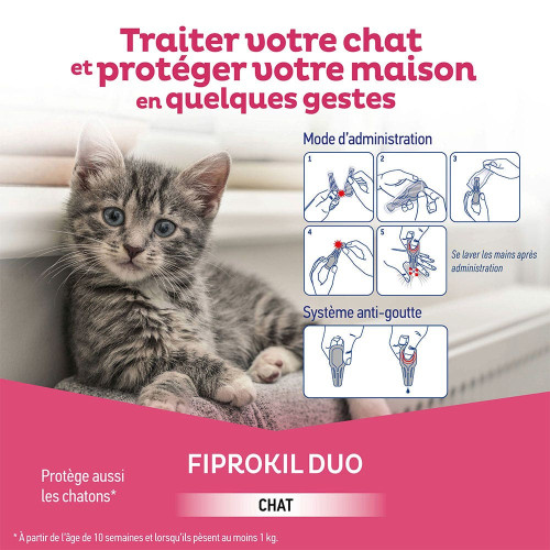 Fiprokil Duo Chat 4 Pipettes - Protection Puces et Tiques