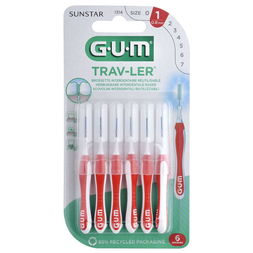 GUM TRAV-LER - 6 BROSSETTES INTERDENTAIRES 1314 0,8MM