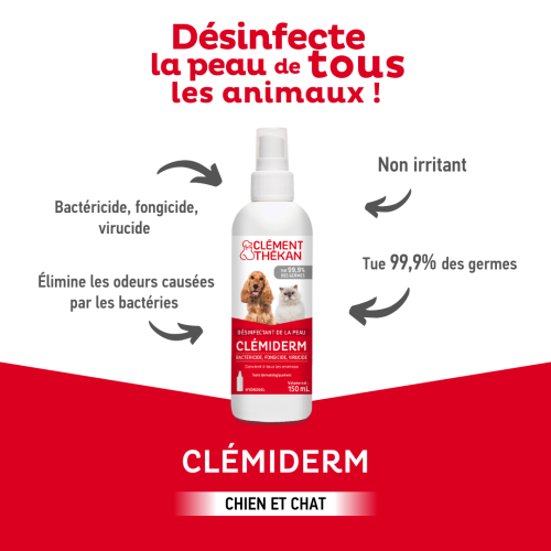 Clémiderm Hydrogel Spray 150mL - Désinfectant Antimicrobien Animal