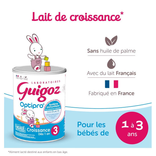 Guigoz Optipro Croissance 780g - Lait 3ème âge sans palme