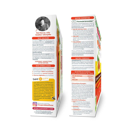Gelée Royale 3000 mg Miel Pollen Bio 20 Ampoules