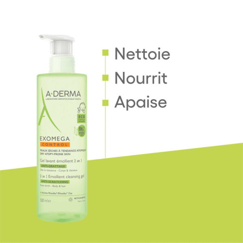 Exomega Control Gel Lavant Émollient 2 en 1 Anti-Grattage 2 x 500 ml