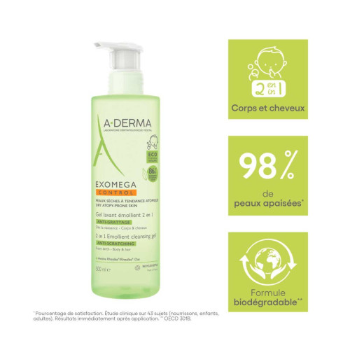Exomega Control Gel Lavant Émollient 2 en 1 Anti-Grattage 2 x 500 ml