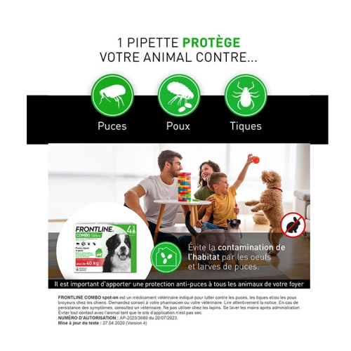 Frontline Combo Chien 20-40kg 3 Pipettes Protection Antiparasitaire
