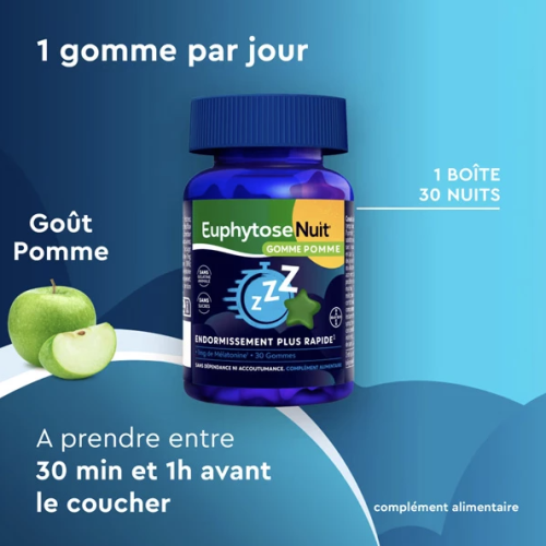 BAYER Euphytose Nuit 30 gommes sommeil rapide naturel Pharma360