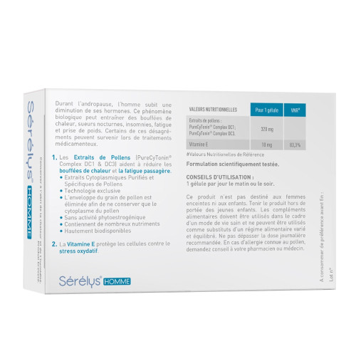 Sérélys Homme Bouffées de Chaleur 30 Gélules Réduit Fatigue et Stress