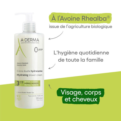 ADERMA Crème Douche Hydratante 500ml Peaux Fragiles Confort Optimal