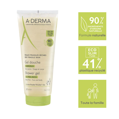 A-Derma Gel Douche Surgras 200ml Peaux Sèches et Fragiles Pharma360