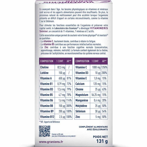 Granions Vitamineris Senior 30 comprimés Bien-être et Vitalité Seniors