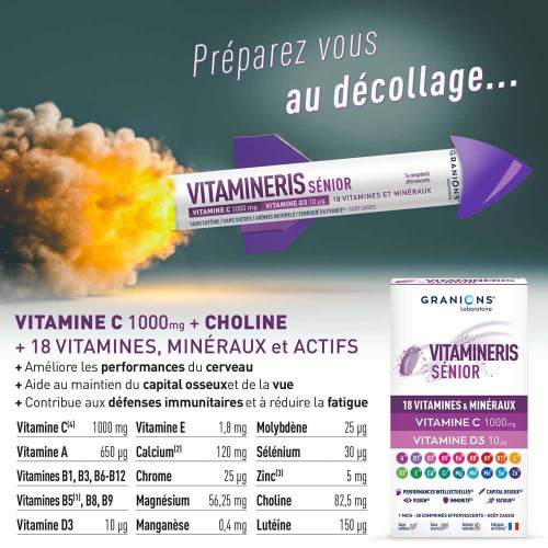 Granions Vitamineris Senior 30 comprimés Bien-être et Vitalité Seniors