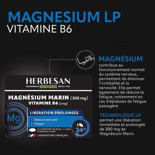 Herbesan Magnésium B6 30 comprimés Réduit stress et fatigue Pharma360