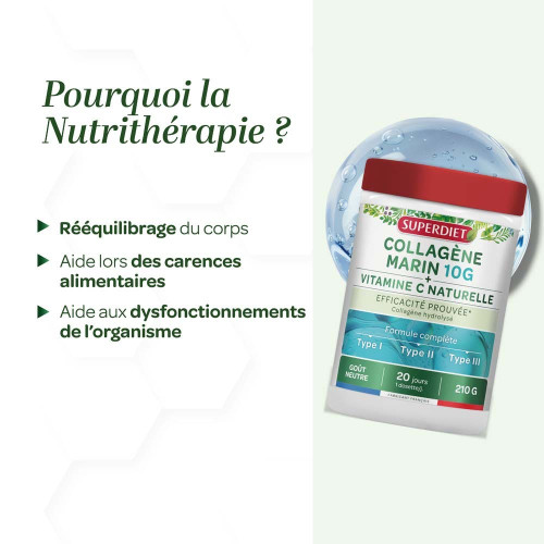Superdiet Collagène Marin 10g Vitamine C Peau Ferme Articulations