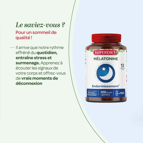 Superdiet Mélatonine 120 Gélules Sommeil Réparateur Pharma360