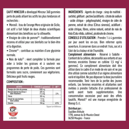 Eafit Minceur 360 Morosil 40 Gummies Brûle-graisse Réduit Appétit