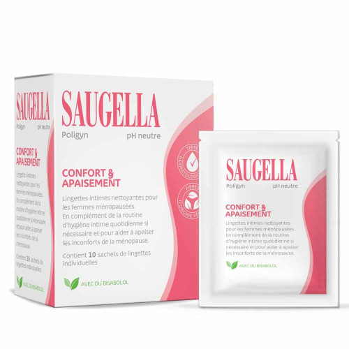 Saugella Poligyn Lingettes 10 unités - Confort Ménopause - Pharma360