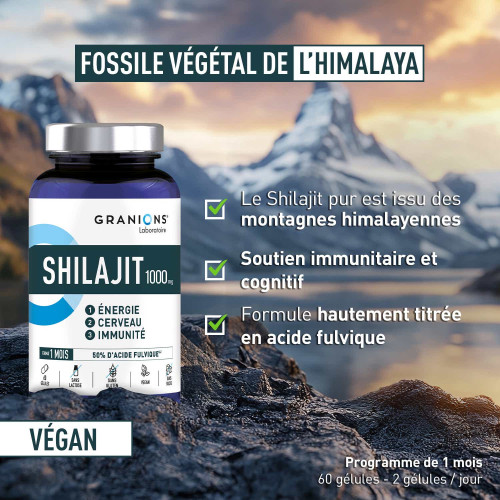 Granions Shilajit 1000mg 60 Gélules Boost Énergie Vitalité Pharma360